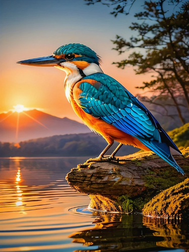 Diamond Painting - Ijsvogel met Zonsondergang