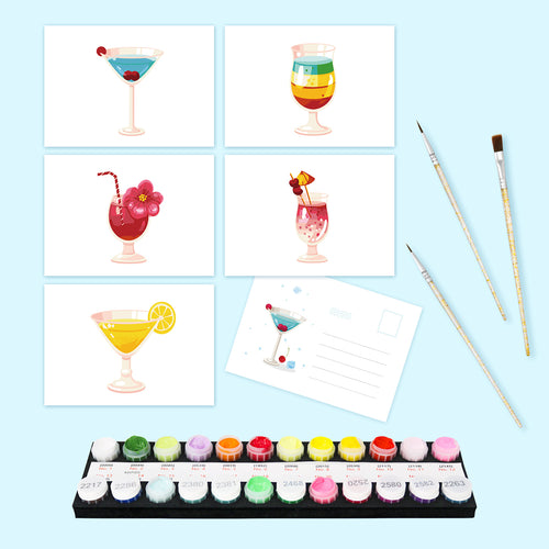 Schilderen op Nummer Ansichtkaarten - Fancy Cocktails