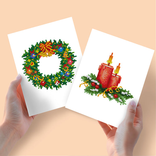 2 Mini Diamond Paintings - Kerstkaarten en Kerstkrans