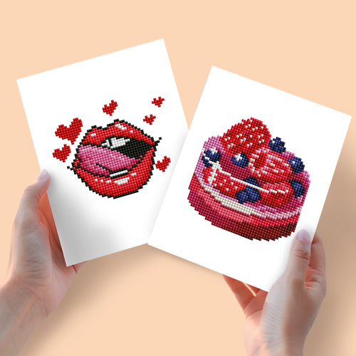 2 Mini Diamond Paintings - Lippen en Taart