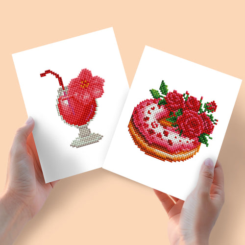 2 Mini Diamond Paintings - Cocktail en Donut