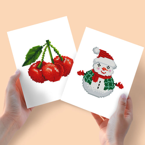2 Mini Diamond Paintings - Kersen en Sneeuwpop