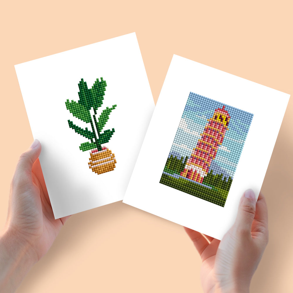 2 Mini Diamond Paintings - Plant and the Tower of Pisa