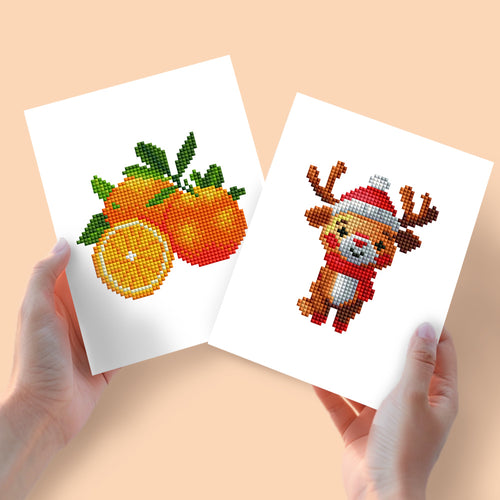 2 Mini Diamond Paintings - Rendier en Sinaasappel