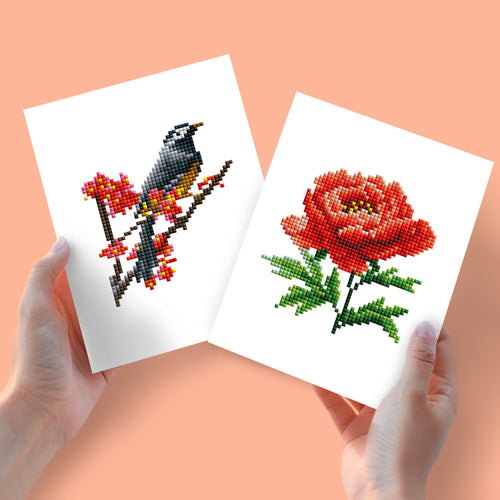 2 Mini Diamond Paintings - Roos en Vogel