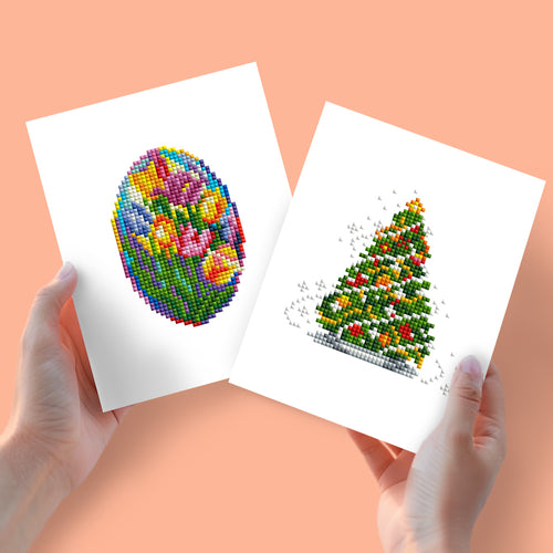 2 Mini Diamond Paintings - Kerstboom en Tulpen