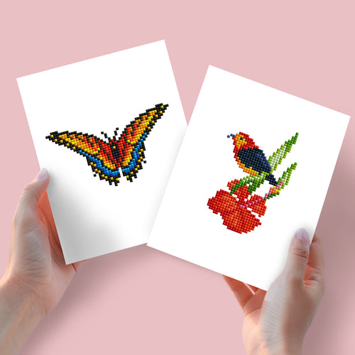 2 Mini Diamond Paintings - Vlinder en Vogel