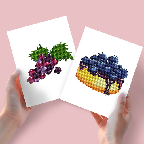 2 Mini Diamond Paintings - Bessentaart en Druiven