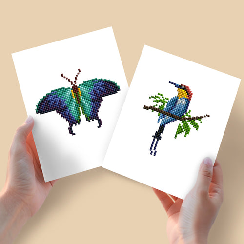 2 Mini Diamond Paintings - Vogel en Vlinder