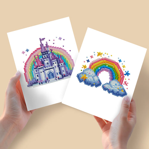 2 Mini Diamond Paintings - Kasteel en Regenboog