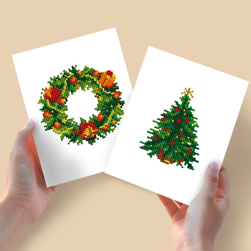 2 Mini Diamond Paintings - Kerstboom en Kerstkrans