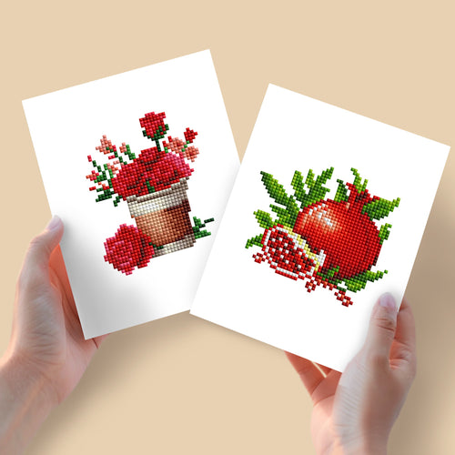 2 Mini Diamond Paintings - Granaatappel en Rozen