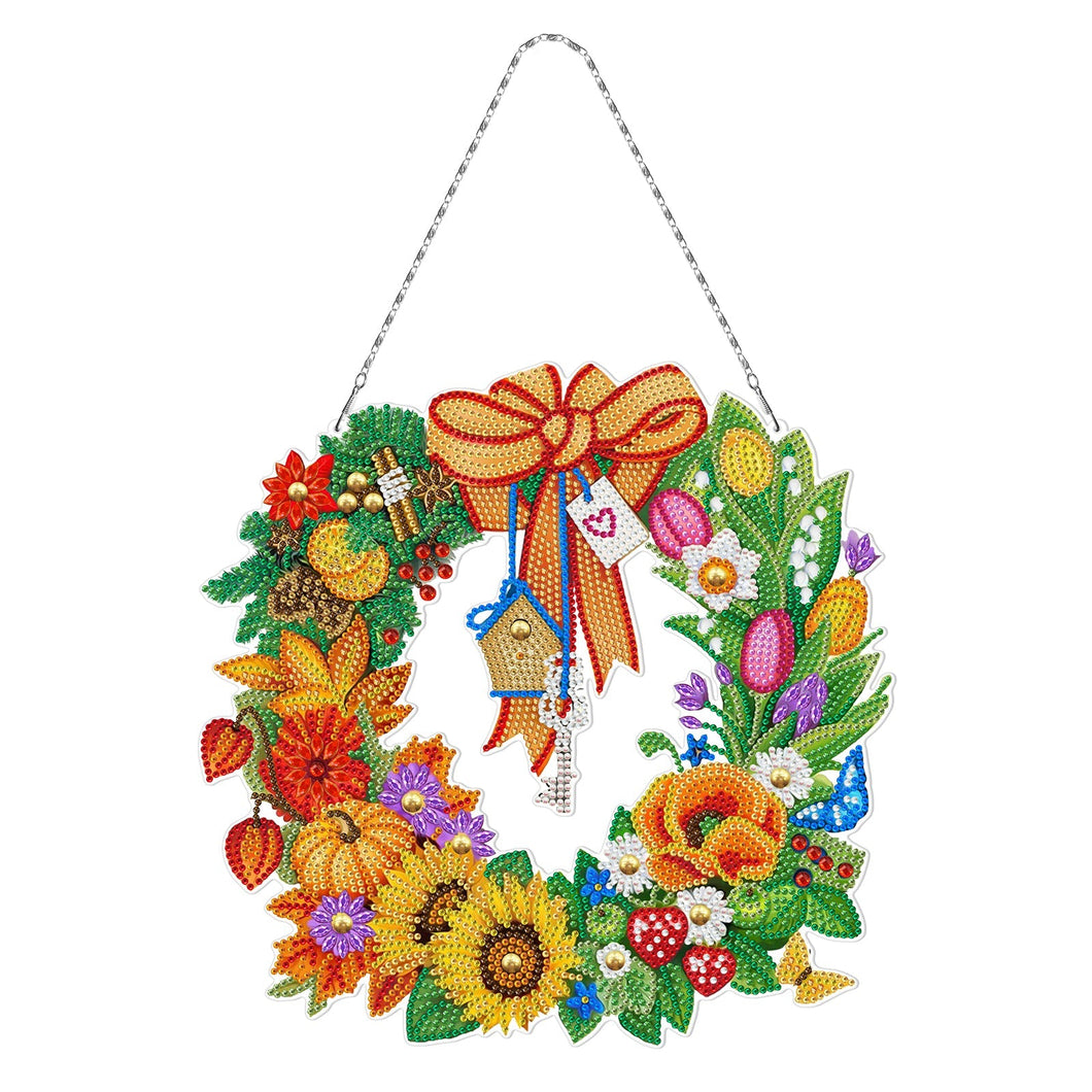 Flowers with Birdhouse Decoration Wreath