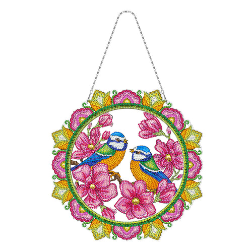 Diamond Painting - Vogel met Roze Bloemen Decoratiekrans