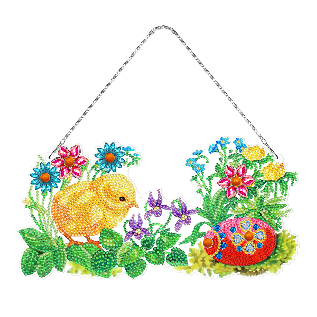 Kuiken met Bloemen Muurhanger