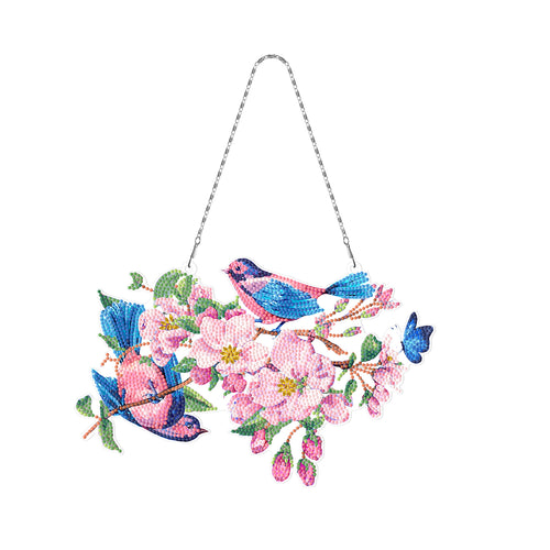 Diamond Painting - Vogels met Roze Bloemen Decoratiekrans