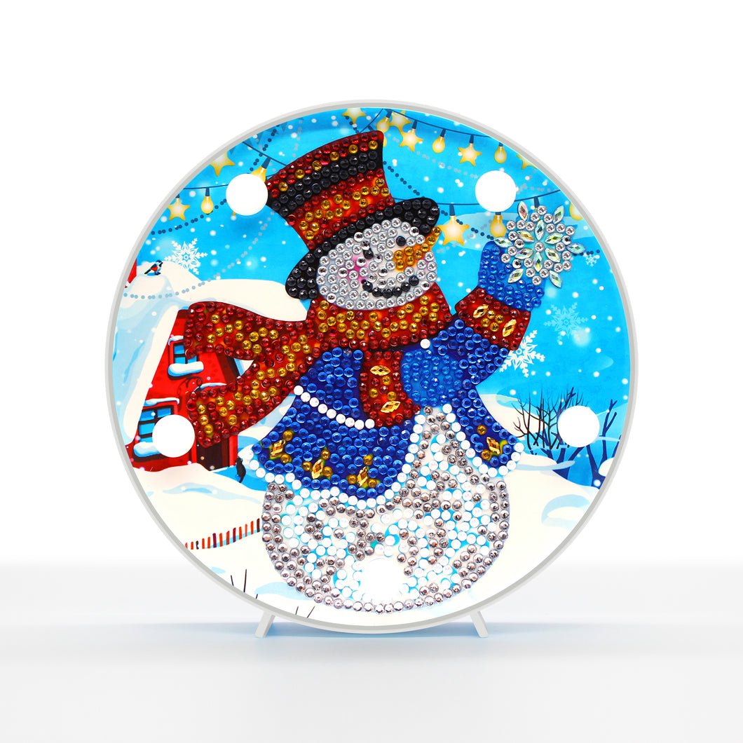 Diamond Painting Ronde Lampje - Sneeuwpop