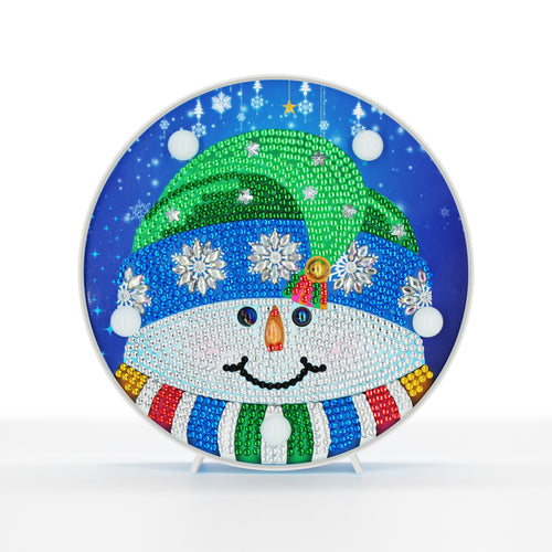 Diamond Painting Ronde Lampje - Portret Sneeuwpop