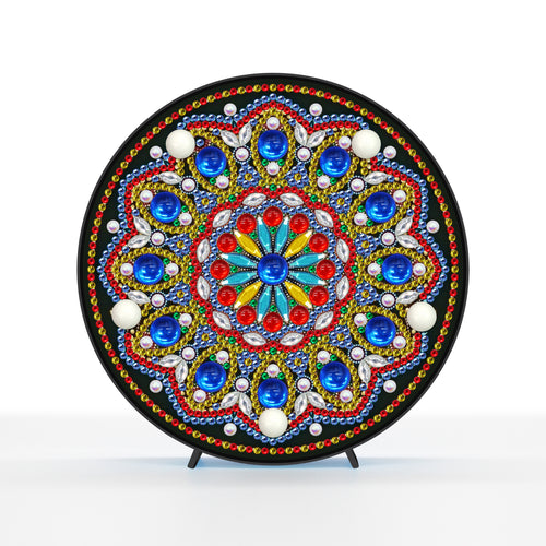 Diamond Painting Ronde Lampje - Rode Bloem Mandala
