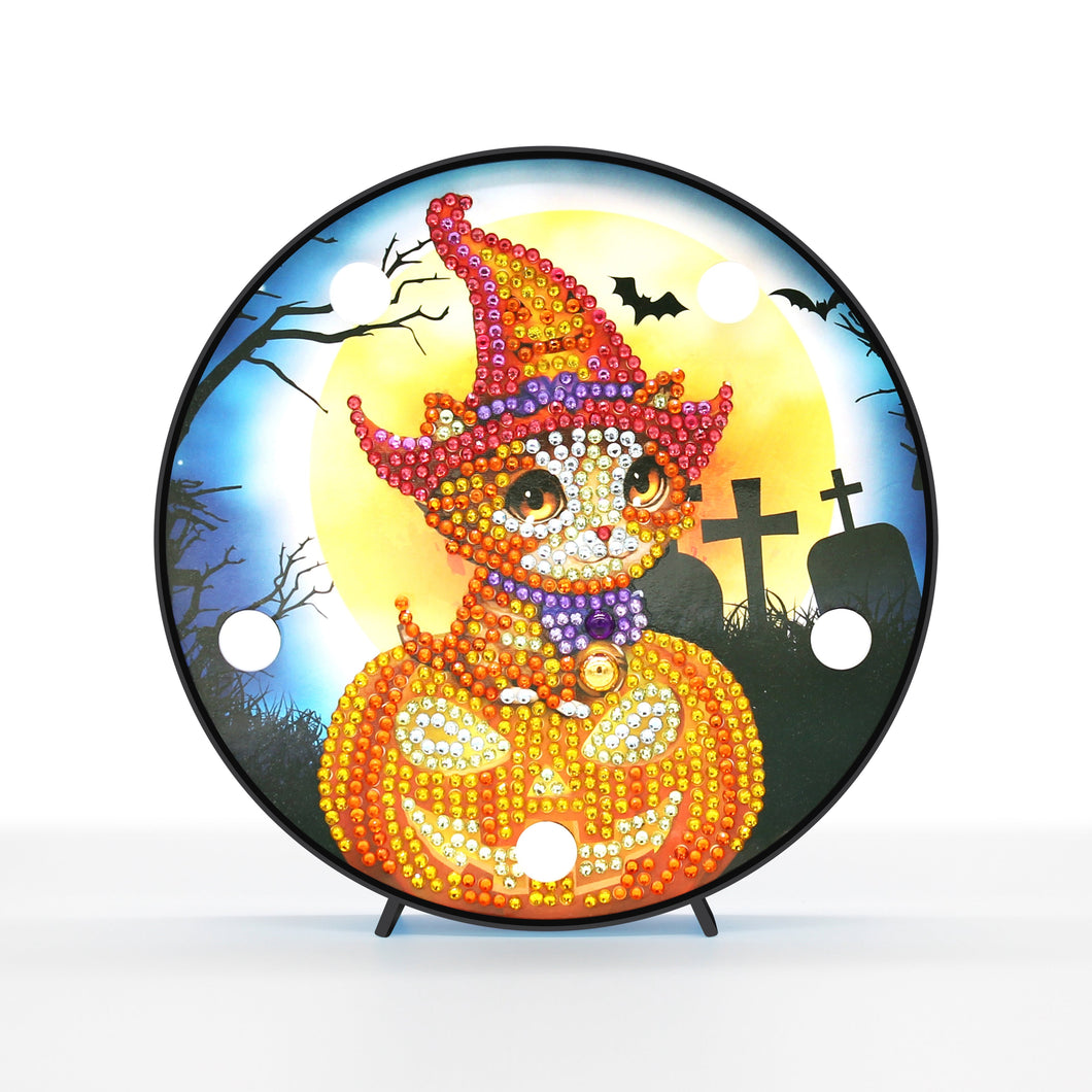 Diamond Painting Round Lamp - Halloween Cat