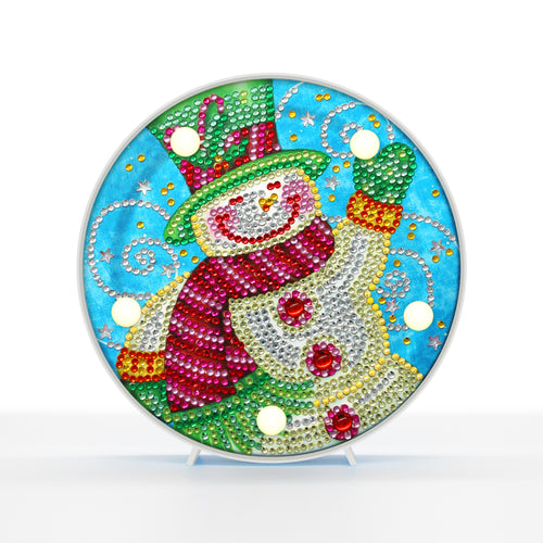 Diamond Painting Ronde Lampje - Zwaaiende Sneeuwpop