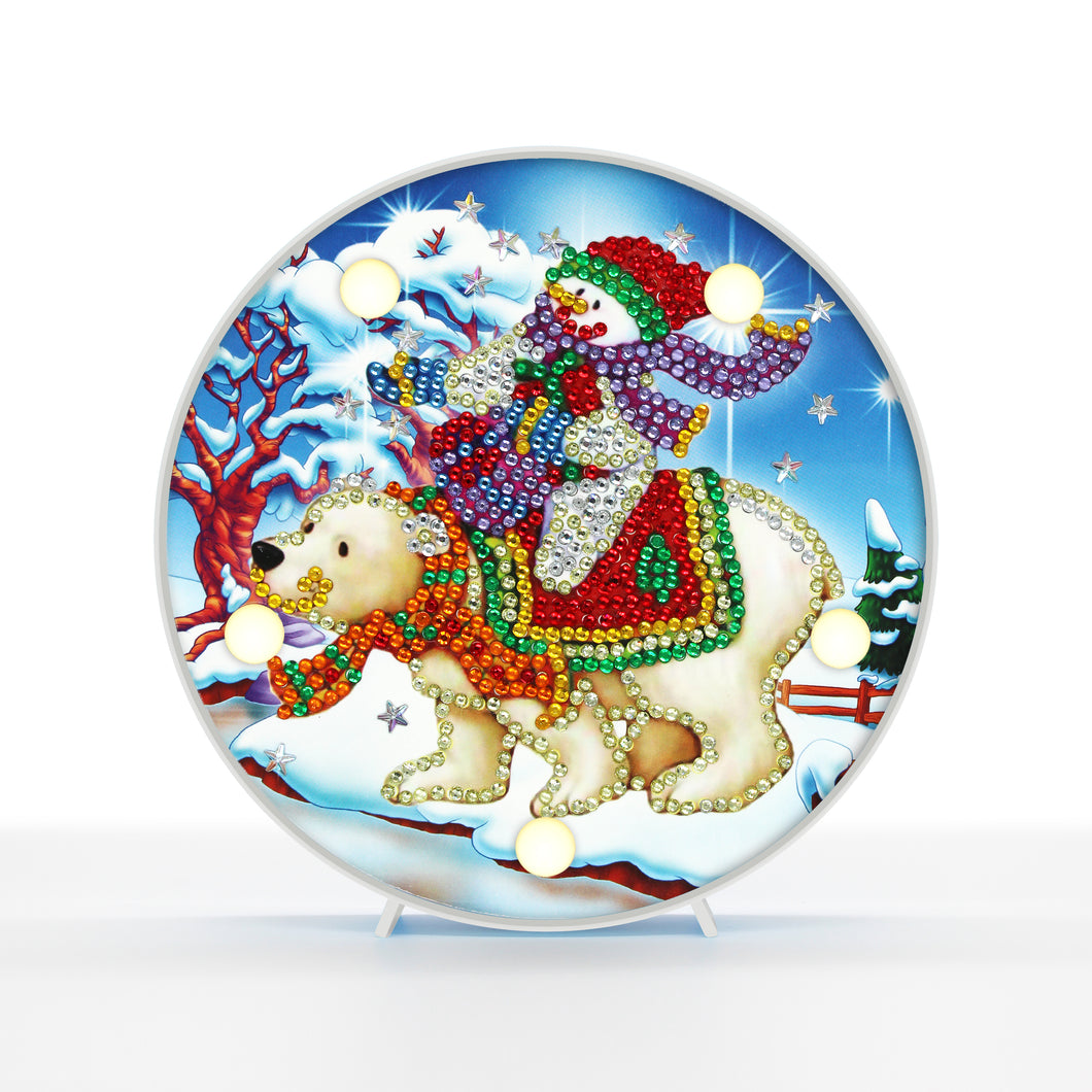 Diamond Painting Ronde Lampje - Sneeuwpop met Ijsbeer