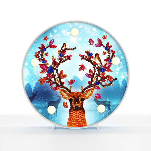 Diamond Painting Ronde Lampje - Rendier met Vogels