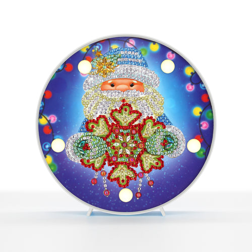 Diamond Painting Ronde Lampje - Kerstman met Sneeuwvlok