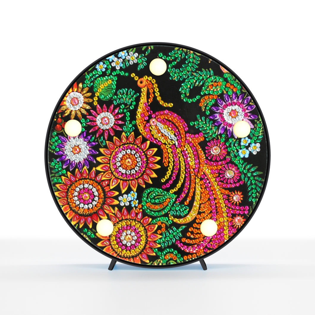 Diamond Painting Ronde Lampje - Vogel met Bloemen