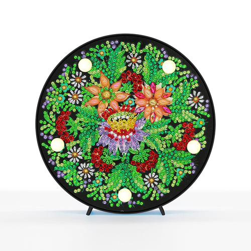 Diamond Painting Ronde Lampje - Bloemen met Groen