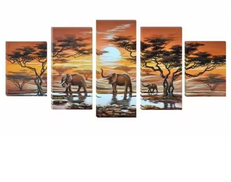 Diamond Painting - Zonsondergang met Olifanten - 5 Luik