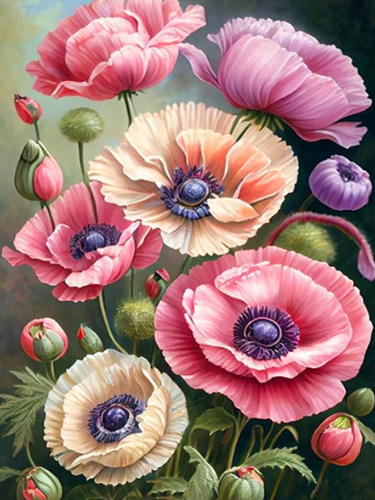 Diamond Painting - Gekleurde Klaprozen