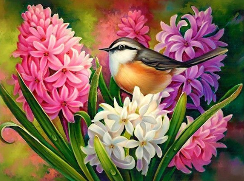 Diamond Painting - Hyacinten met Vogel