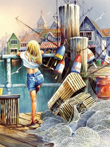 Diamond Painting - Meisje in de Haven