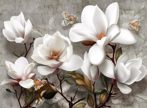 Diamond Painting - Witte Bloemen met Vlinders