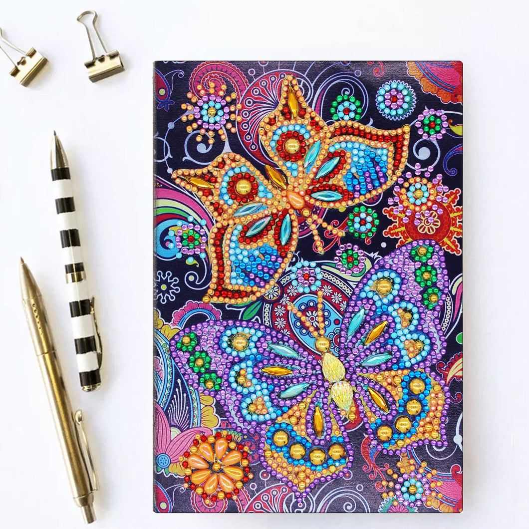 Diamond Painting Notitieboek - Grote Vlinders met Bloemen