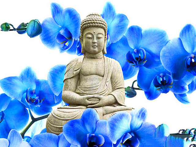 Diamond Painting - Boeddha met Orchideeen