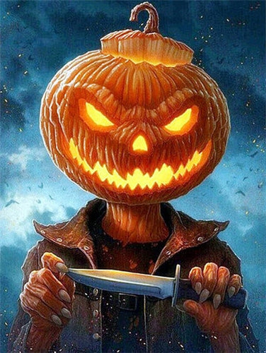 Diamond Painting -  Boze Pompoen met Mes