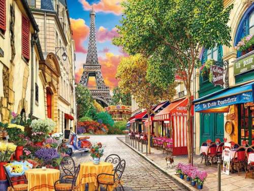 Diamond Painting - Franse Straat met Eiffeltoren - Diamond Paradijs