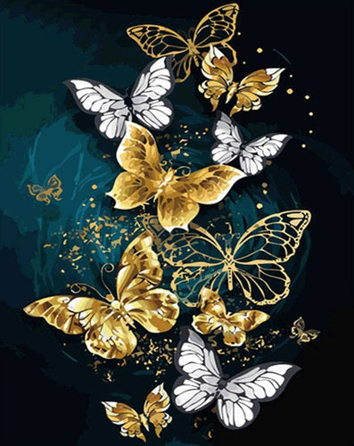 Diamond Painting - Goudkleurige Vlinders - Diamond Paradijs