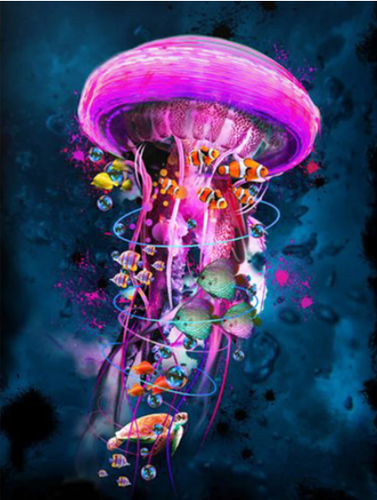 Diamond Painting - Grote Kwal met Zeedieren - Diamond Paradijs