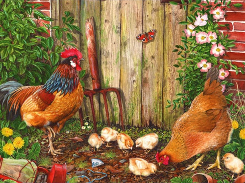 Diamond Painting - Haan, Kip met Kuikens - Diamond Paradijs