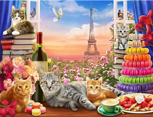Diamond Painting - Katten met Uitzicht op Parijs - Diamond Paradijs