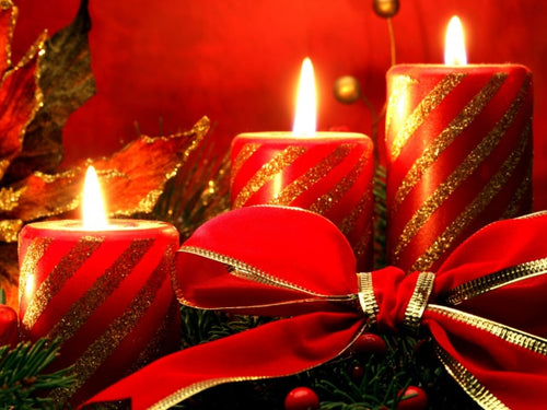 Diamond Painting - Kerst Kaarsen met Strik - Diamond Paradijs