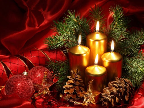 Diamond Painting - Kerstkaarsen met Ballen - Diamond Paradijs