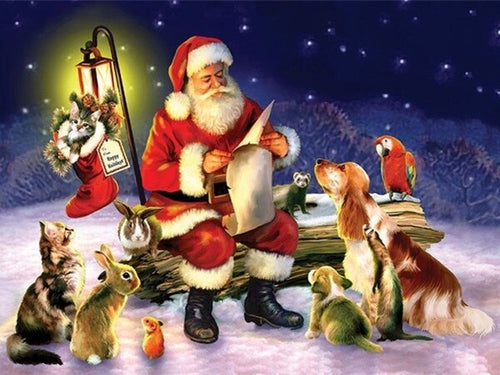 Diamond Painting - Kerstman met Dieren - Diamond Paradijs