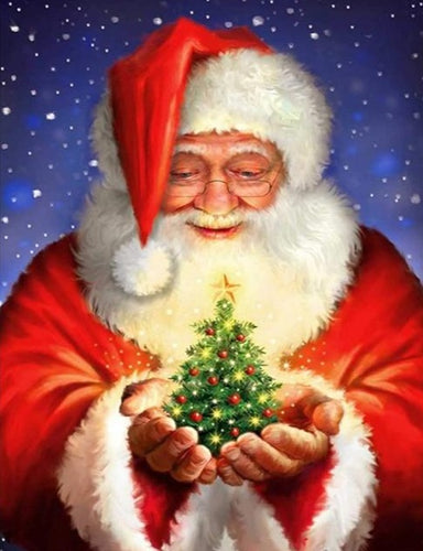 Diamond Painting - Kerstman met Kleine Kerstboom - Diamond Paradijs