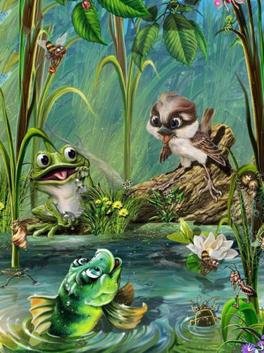 Diamond Painting - Kikker, Vogel en Vis