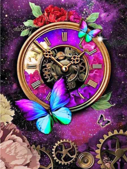 Diamond Painting - Klok met Vlinder - Diamond Paradijs