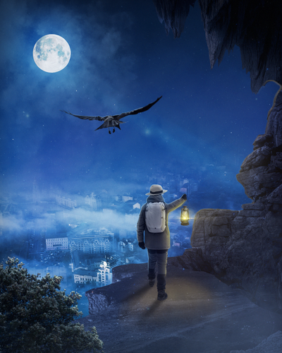 Diamond Painting - Man lopend naar de Stad